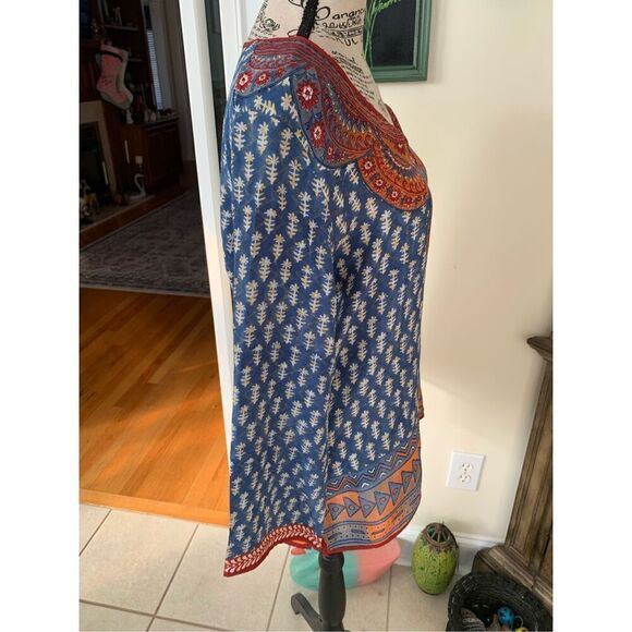 Tolani Indigo BoHo Silk Top - Picture 7 of 9